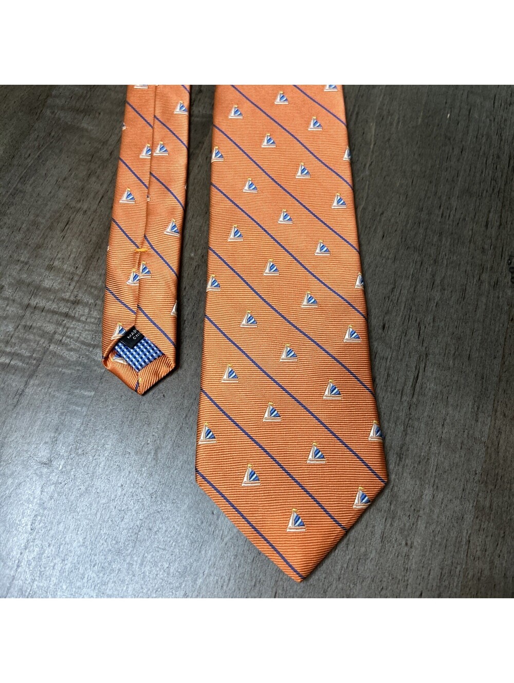 Haspel Men Silk Tie Orange Nautical Sailboat Preppy Necktie